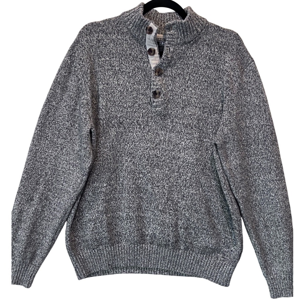 IZOD‎ Men's Gray Speckled Thick Knit Button Neck Pullover Sweater XL